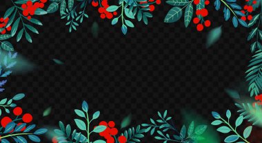 Bereketli yeşillik ve kırmızı böğürtlenlerle dolu, neşeli ve neşeli tasarımlar için mükemmel bir çiçek sınırı.