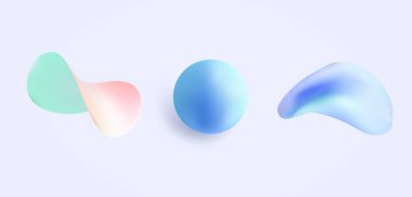 Modern dijital estetikler için üç pürüzsüz ve canlı soyut şekil tasarlanmıştır.