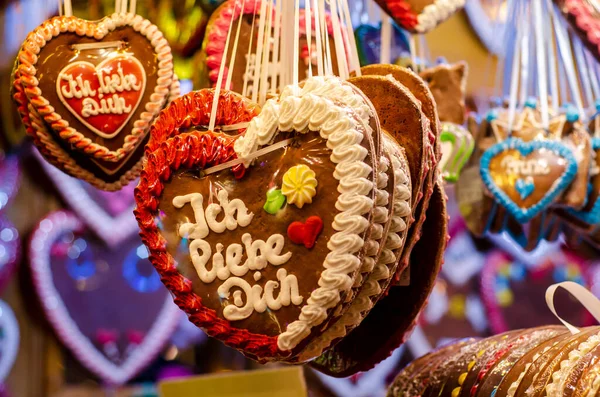Gingerbread Hearts Pasar Natal Jerman Aku Mencintaimu Inskripsi Dalam Bahasa Stok Foto