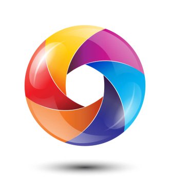 3 boyutlu gökkuşağı dairesi renkli logo parlak bıçaklar vektör illüstrasyonlu.