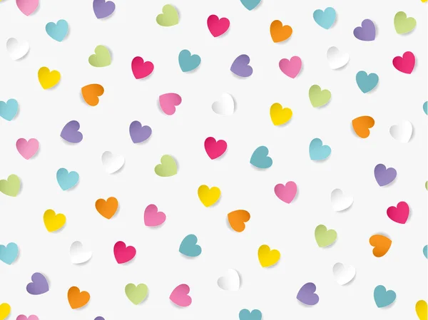 Beyaz Arka Plana Saçılmış Renkli Kalp Şeklinde Düz Bir Kağıt — Stok Vektör