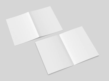 Model ve sunum tasarımı için yarı katlı boş beyaz şablon. 3d illüstrasyon.