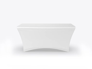 Fuar sergi reklam koşucusu tablo ayarlanabilir bez Banner veya Masa kapağı. 3d render illüstrasyon.