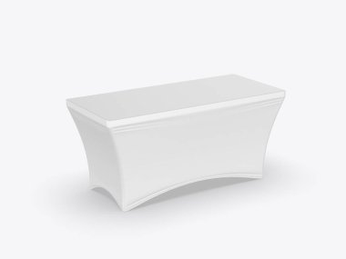 Fuar sergi reklam koşucusu tablo ayarlanabilir bez Banner veya Masa kapağı. 3d render illüstrasyon.