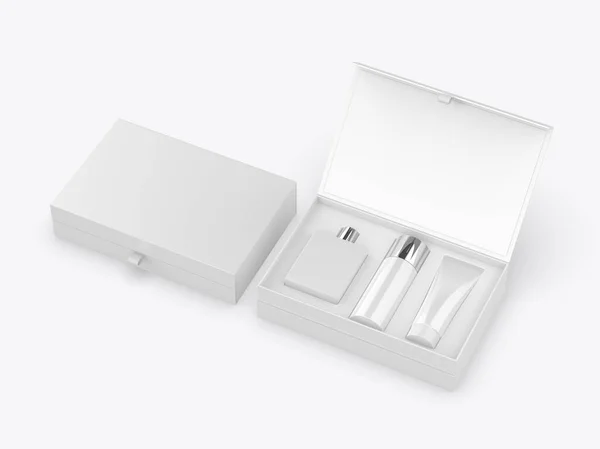 Blank Parfüm Deo Und Lotion Geschenk Sets Isoliert Auf Weißem — Stockfoto