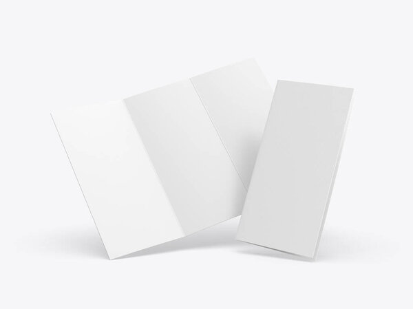 Blank white fold brochure for mock up template design. 3d render illustration.