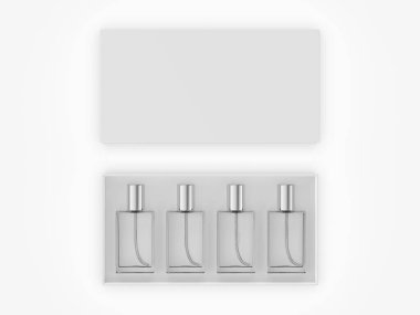 Parfüm hediye kutusu boş şablon, 3 boyutlu resimleme.