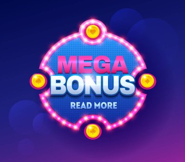 Lamba Mega Bonus pankartıyla geçmişe dönüş işareti. Poker, kumar makineleri, iskambil kartları, slot makineleri ve rulet ile vektör illüstrasyon tasarımı
