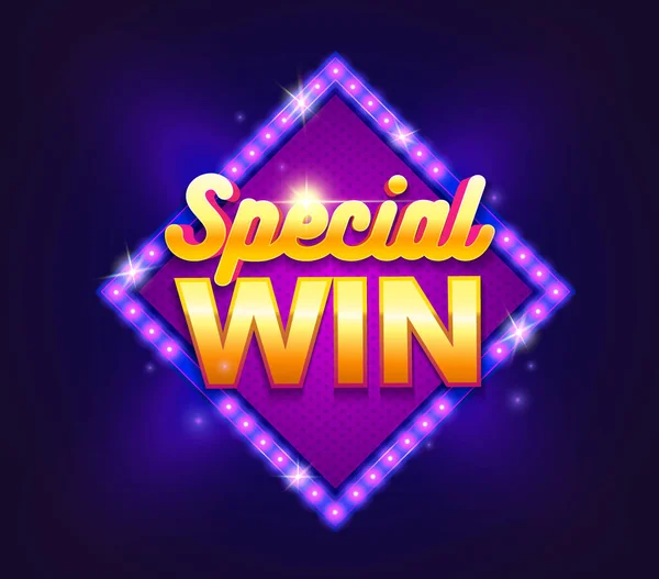 Szerencsejáték Tábla Lámpa Special Win Banner Vektor Illusztráció Design Póker — Stock Vector