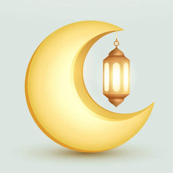 Luna Creciente Con Decoración Colgante Islámica Linterna Aislado — Vector de stock