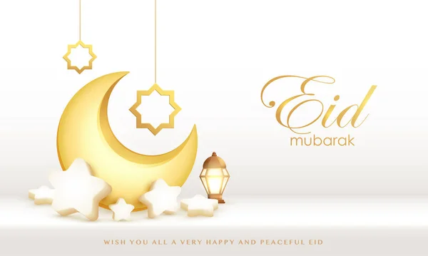 Islámský Sváteční Design Eid Mubarak Crescent Měsíc Hvězdou Lucerny Závěsné Stock Ilustrace