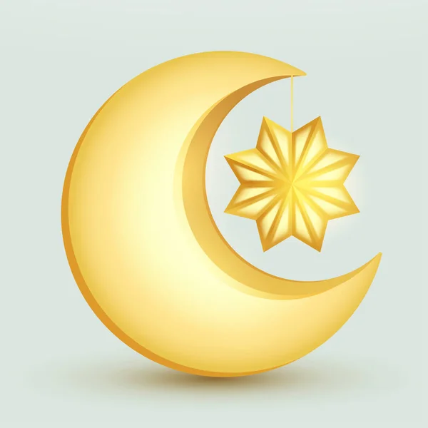 Crescent Moon Med Islamisk Hängande Dekoration Star Isolerad Vektorgrafik