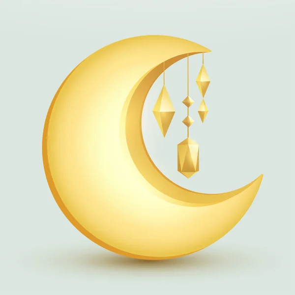 Crescent Moon Met Islamitische Opknoping Decoratie Geometrische Vorm Geïsoleerd Rechtenvrije Stockillustraties