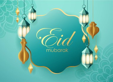 Bayram Mübarek. Asılı Fenerler ve Çiçek desenleriyle selamlama.