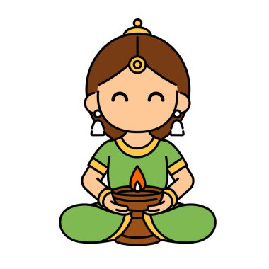 Diya Yağ Lambası Tutan Hintli Kadın