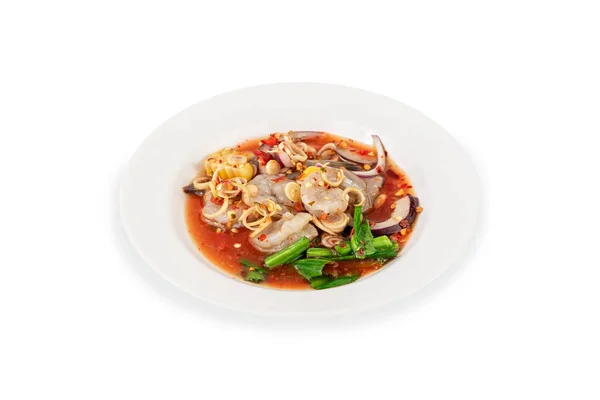 Spicy Raw Prawns Seafood Salad Dish White Background Asian Style — Stock Photo, Image