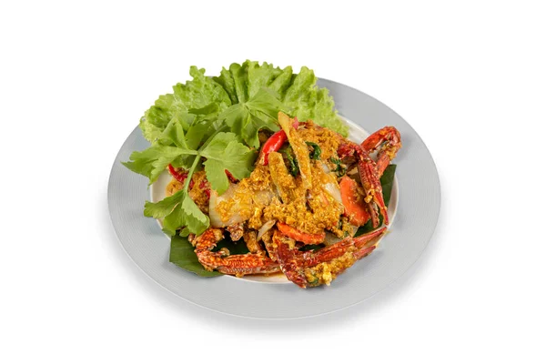 Gebratene Krabben Meeresfrüchte Mit Knoblauch Pfeffer Curry Pulver Und Gemüse — Stockfoto