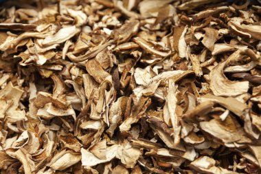 Plastik torbada kurutulmuş porcini mantarı paketi.