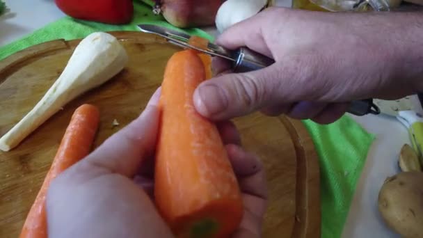 Piling Carrot Pov Close Follow Shot Healthy Food Preparation Raw — Vídeos de Stock