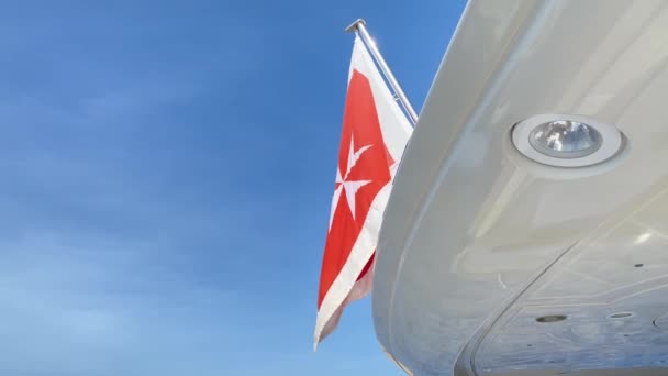 Maltese Flag Waving Yacht Copy Space High Quality Footage — Stock Video