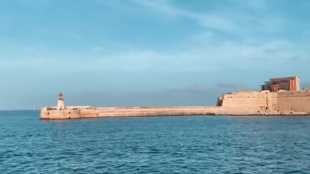 Ricasoli East Breakwater Malta Pecah Sisi Lain Teluk Valetta Dengan — Stok Video