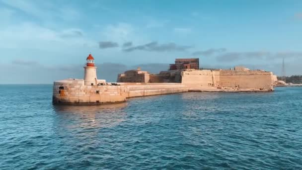 Ricasoli East Breakwater Malta Rompeolas Otro Lado Bahía Valeta Con — Vídeos de Stock
