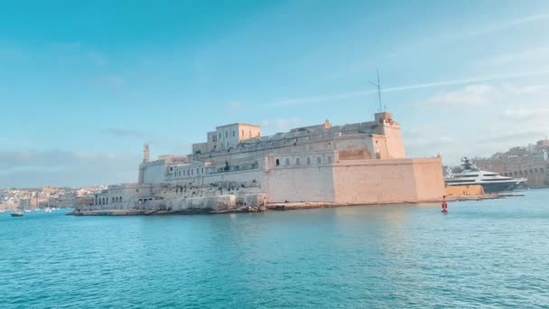 Forte Sant Angelo Nel Centro Del Porto Grande Malta Largo — Video Stock