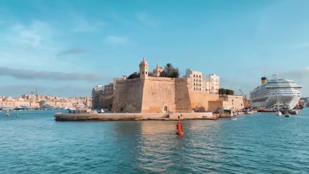 Gardjola Gardens Senglea Point Beach Malta Výhled Moře Vysoce Kvalitní — Stock video