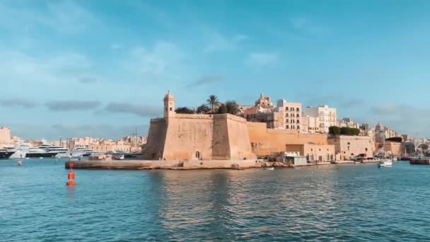 Gardjola Gardens Senglea Point Beach Malta View Sea High Quality — Stock Video