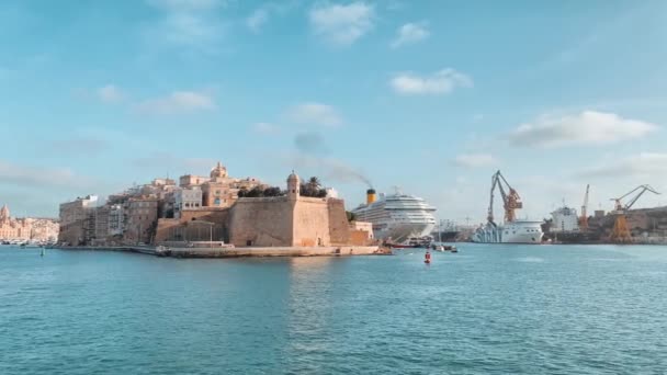 Valleta Malta Října 2023 Gardjola Gardens Senglea Point Beach Odhaluje — Stock video
