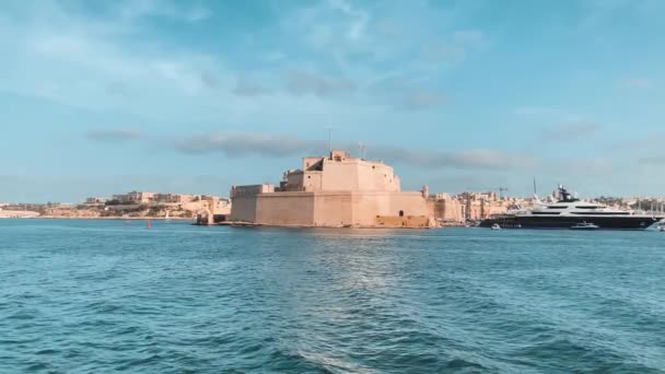 Grand Harbour Malte Fort Angelo Large Mer Images Haute Qualité — Video