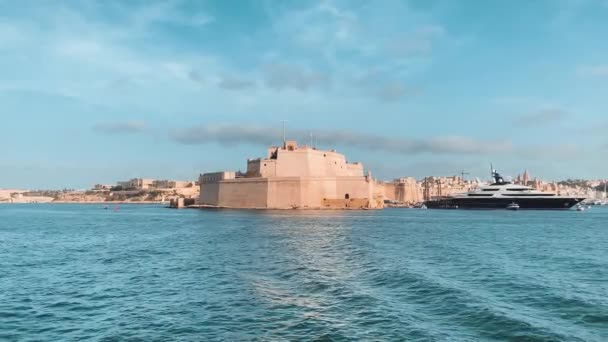 Grand Harbour Malta Fort Angelo Largura Mar Imagens Alta Qualidade — Vídeo de Stock