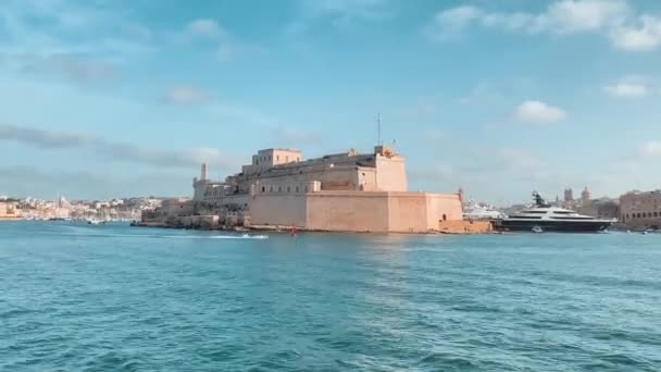 Grand Harbour Malta Angelo Kalesi Denizden Uzakta Zaman Ayarlı Yüksek — Stok video