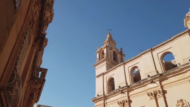 Mdina Malta November 2023 Klokkentoren Van Pauls Kathedraal Silent City — Stockvideo