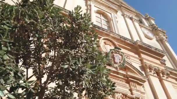 Mdina Malta Novembro 2023 Torre Entrada Relógio Catedral São Paulo — Vídeo de Stock