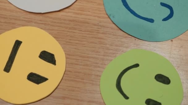 Different Emoji Cuts Placed Desk Emotion Expression High Quality Footage — Stock Video