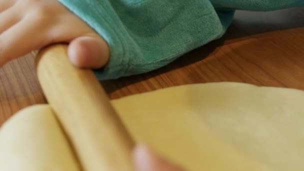 Adorable Preschool Boy Elf Costume Using Rolling Pin Make Cookies — Stock Video