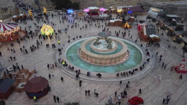 Valleta Malta 2023 Fontana Tritone Durante Festività Natalizie Aereo Filmati — Video Stock