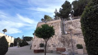 Mdina, Malta 23.11.2024 - Mdina duvarları etrafında güzel bir park ve yeşillik. Yüksek kalite 4k görüntü
