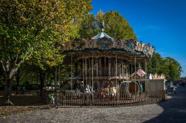 Paris, France, Oct 2022, view of the Jules Verne carousel in the Park of La Villette