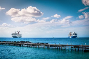 Grand Cayman, Cayman Islands, Jan 2023, cruise ships moored on the Caribbean Sea by George Town