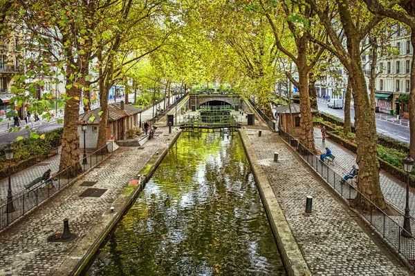 Paris France Oct 2020 View Ecluses Villette Floodgate Canal Saint — стокове фото
