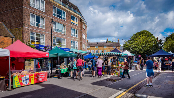 London, England, Aug 27th, view of the market of Wimbledon Village