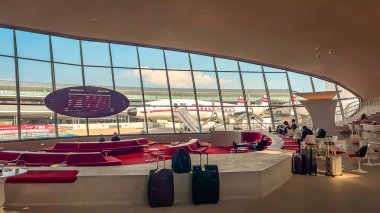 New York City, USA, May 1st 2024, view of the TWA hotel Sunken Lounge in J.F.K. International airport clipart