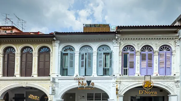 stock image Central Business District, Singapore, Feb 5th 2024, view of the upper part of some Shophouses in the financial district