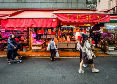 Hong Kong, Hong Kong Adası, 29 Ocak 2024, Bowrington Road Market 'teki şehir manzarası.