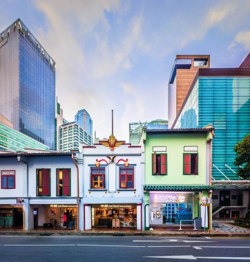 Central Business District, Singapore, Feb 4th 2024, view of some colourful Shophouses in the financial district
