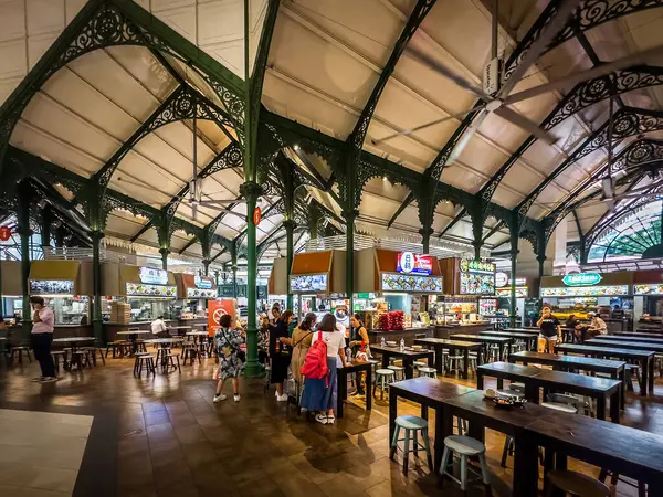 Central Business District, Singapore, Feb 6th 2024, view of Lau Pa Sat, a rebuilt Victorian fish market currently used as a food court with stalls selling a variety of local cuisine 