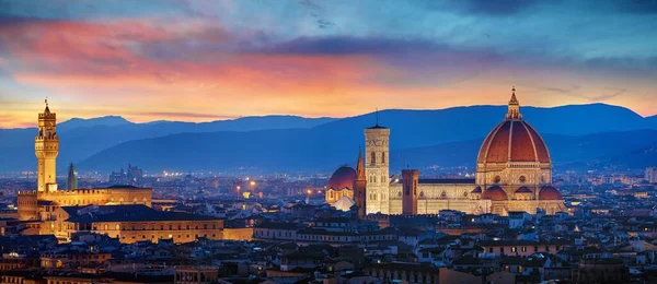 Φλωρεντία Τοσκάνη Ιταλία Πανόραμα Ηλιοβασίλεμα Στο Duomo Santa Maria Del — Φωτογραφία Αρχείου