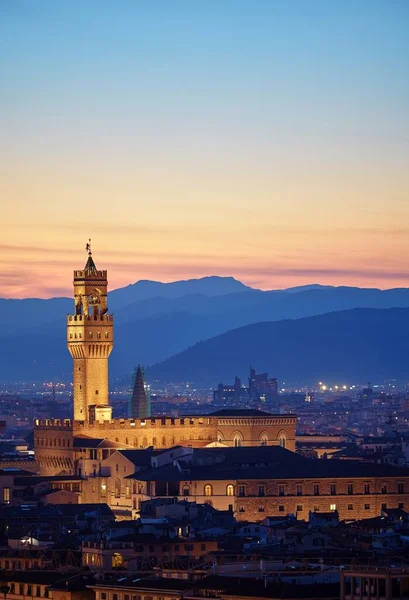 Флоренция Тоскана Италия Башня Палаццо Веккио Вечером После Заката Вечернее — стоковое фото